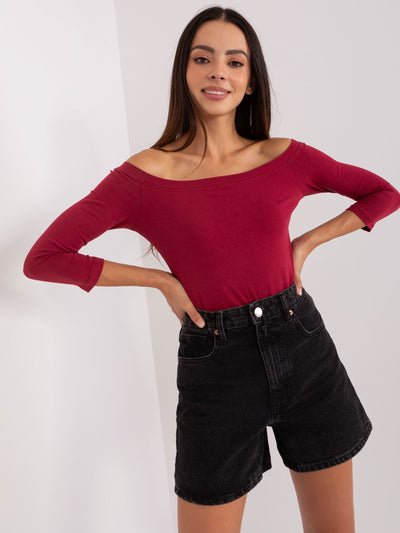 Bordowa dopasowana bluzka hiszpanka BASIC FEEL GOOD