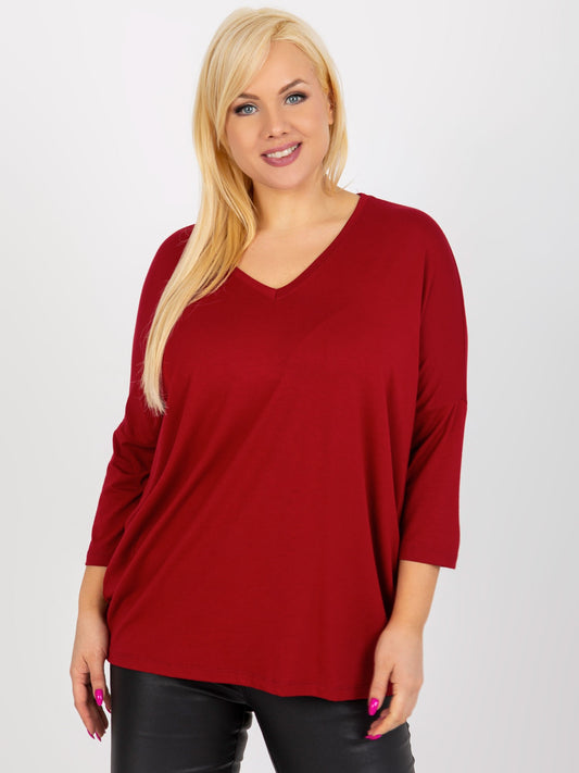 Bordowa codzienna bluzka plus size basic z wiskozy