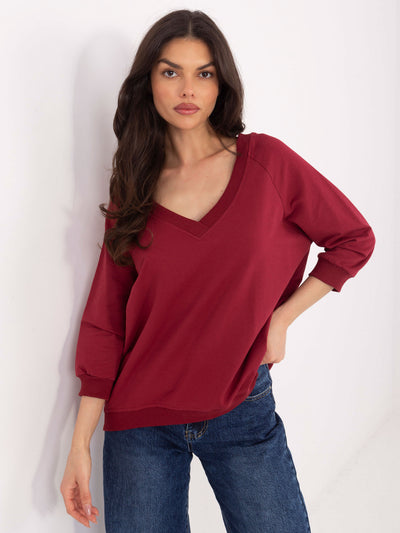 RUE PARIS Bordowa bluza basic z rękawem 3/4