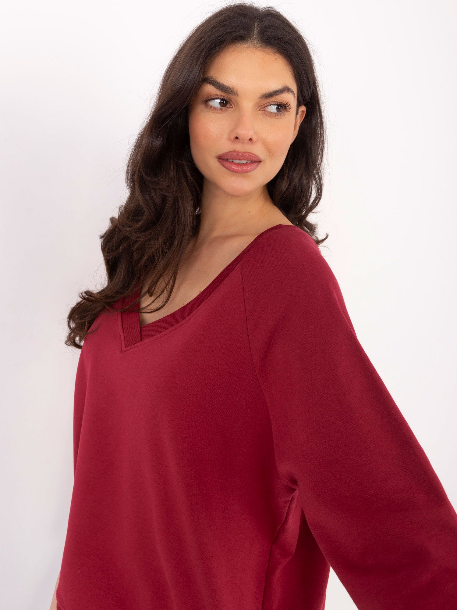 RUE PARIS Bordowa bluza basic z rękawem 3/4