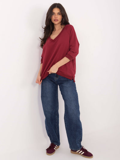 RUE PARIS Bordowa bluza basic z rękawem 3/4
