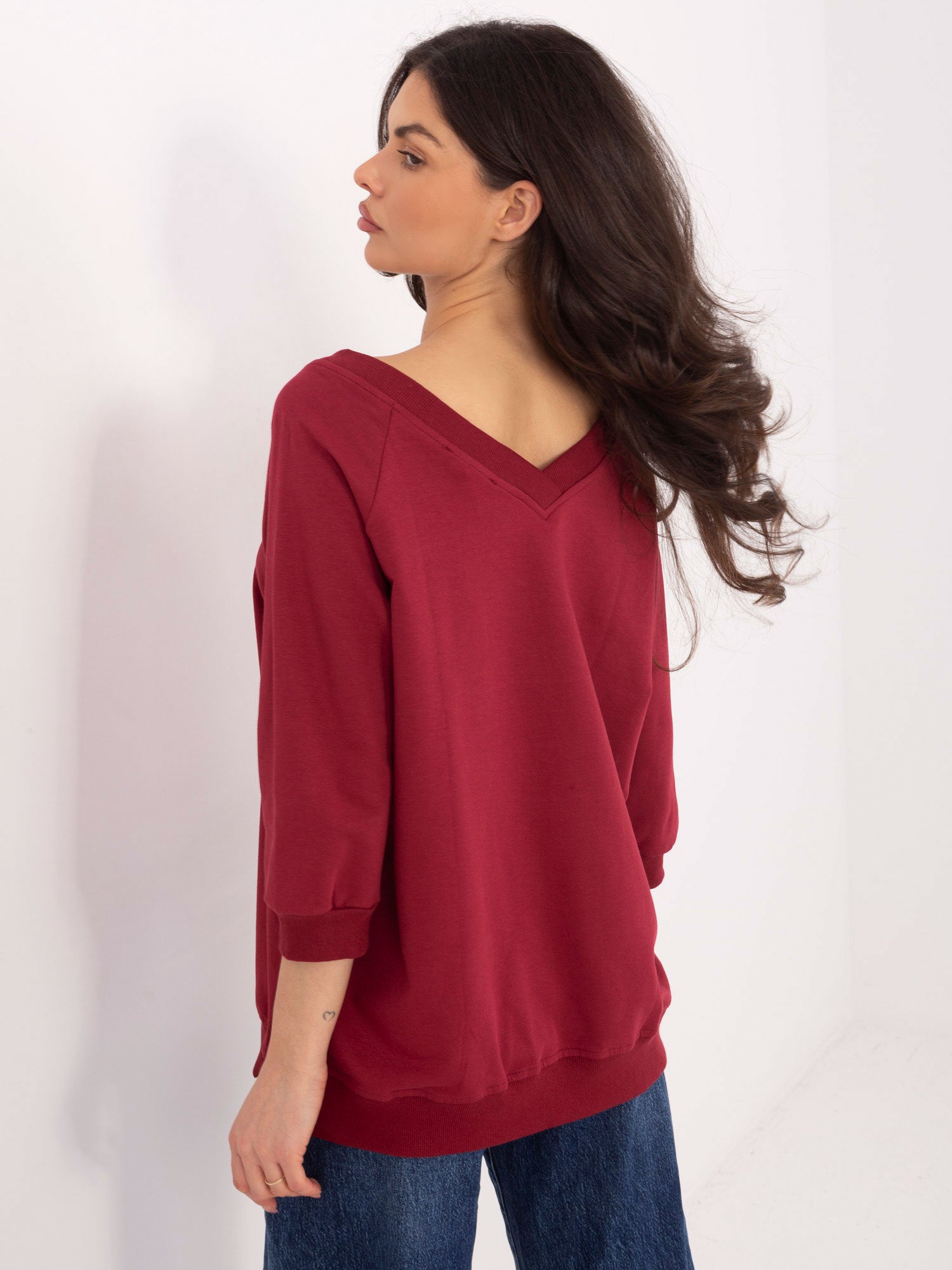 RUE PARIS Bordowa bluza basic z rękawem 3/4