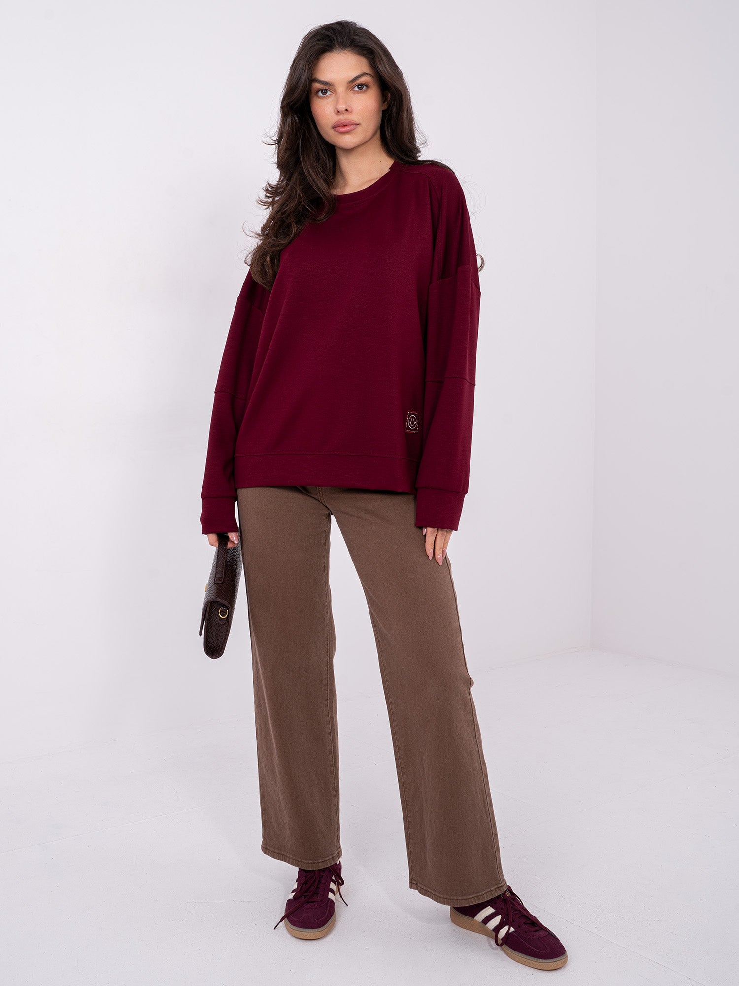 RUE PARIS  Bordowa damska bluza bez kaptura