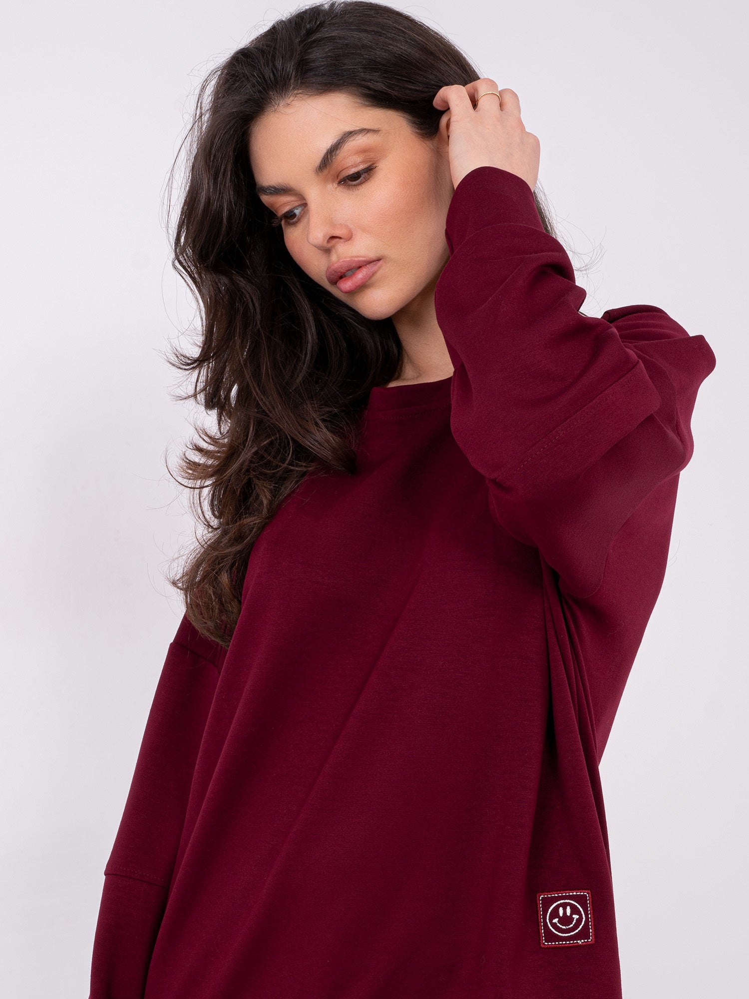 RUE PARIS  Bordowa damska bluza bez kaptura
