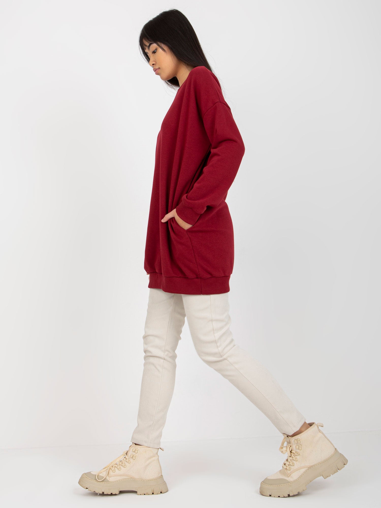 Bordowa długa bluza basic oversize