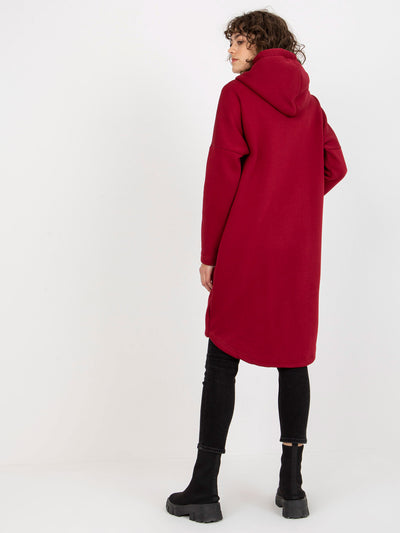 Bordowa długa rozpinana bluza basic z kapturem Stunning