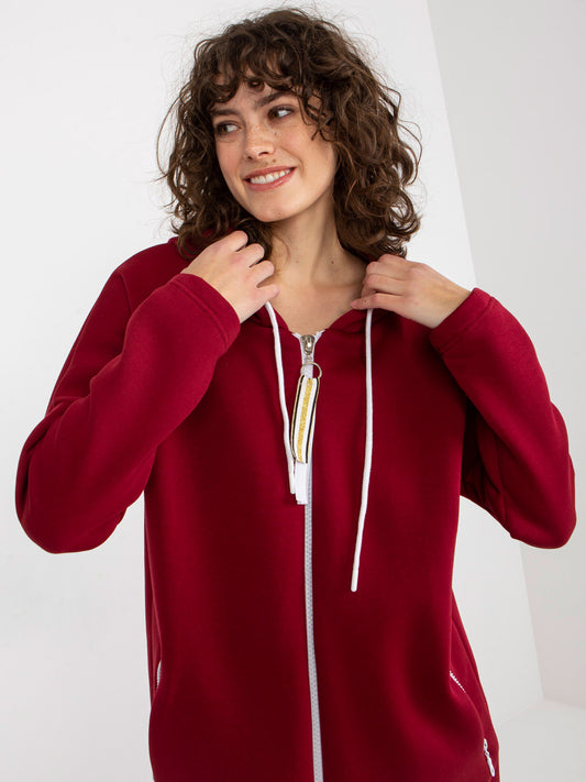 Bordowa długa rozpinana bluza basic z kapturem Stunning