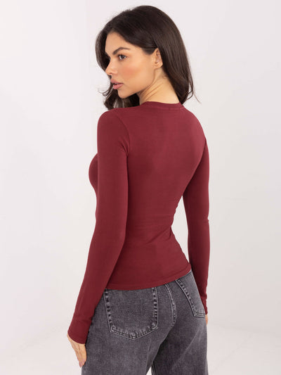 Bordowy dopasowany longsleeve basic z bawełny