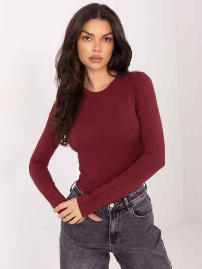 Bordowy dopasowany longsleeve basic z bawełny