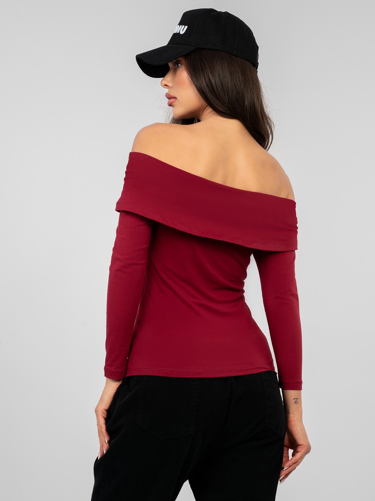 RUE PARIS Bordowa bluzka hiszpanka basic z bawełny