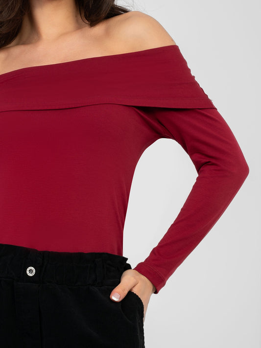RUE PARIS Bordowa bluzka hiszpanka basic z bawełny