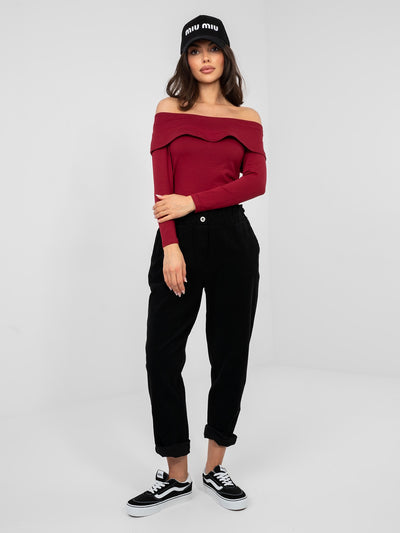 RUE PARIS Bordowa bluzka hiszpanka basic z bawełny