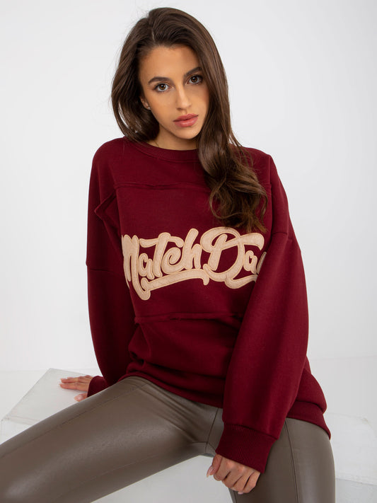 Bordowa dresowa bluza bez kaptura oversize