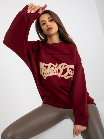 Bordowa dresowa bluza bez kaptura oversize