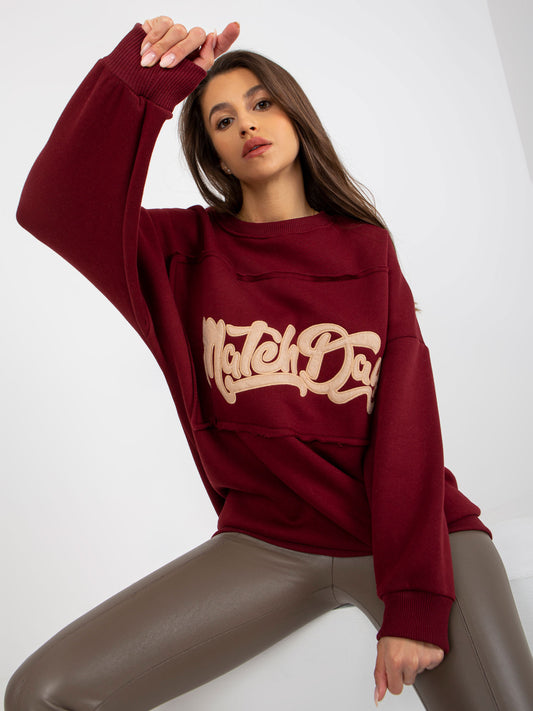 Bordowa dresowa bluza bez kaptura oversize