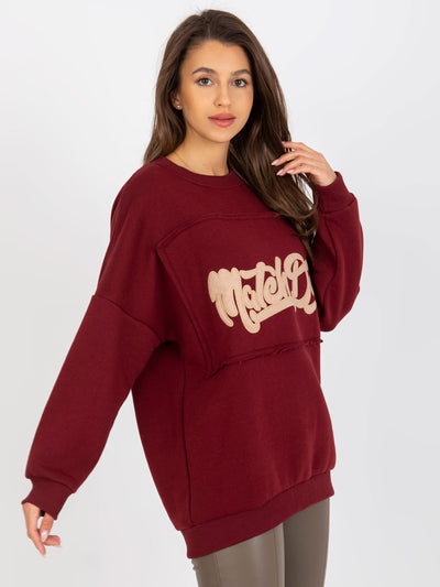 Bordowa dresowa bluza bez kaptura oversize