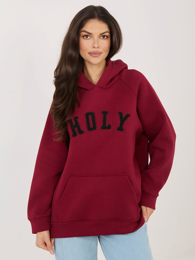 RUE PARIS Bordowa damska bluza oversize z kapturem