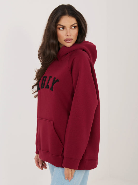 RUE PARIS Bordowa damska bluza oversize z kapturem