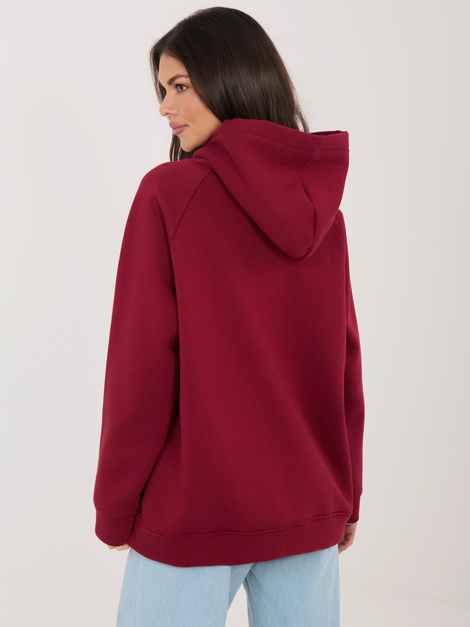 RUE PARIS Bordowa damska bluza oversize z kapturem