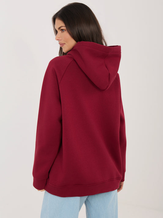 RUE PARIS Bordowa damska bluza oversize z kapturem