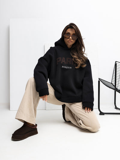 RUE PARIS Czarna dresowa bluza z napisem Paris