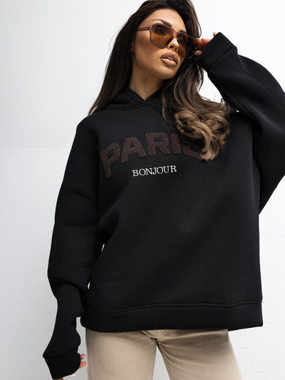 RUE PARIS Czarna dresowa bluza z napisem Paris