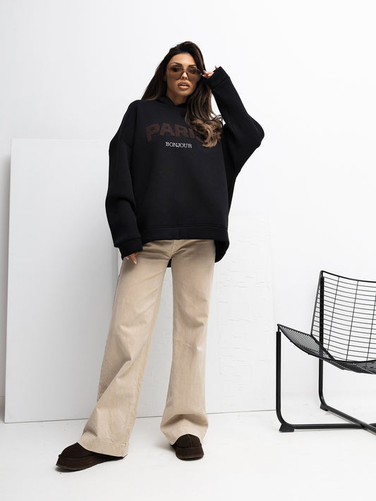 RUE PARIS Czarna dresowa bluza z napisem Paris