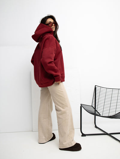 RUE PARIS Bordowa dresowa bluza z kapturem