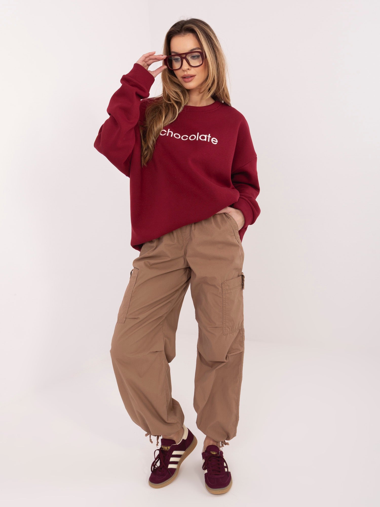 RUE PARIS Bordowa dresowa bluza oversize z haftem