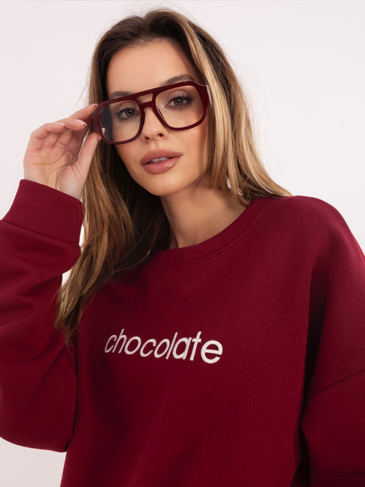 RUE PARIS Bordowa dresowa bluza oversize z haftem