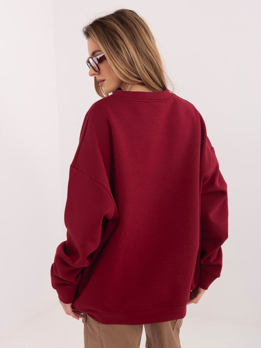 RUE PARIS Bordowa dresowa bluza oversize z haftem