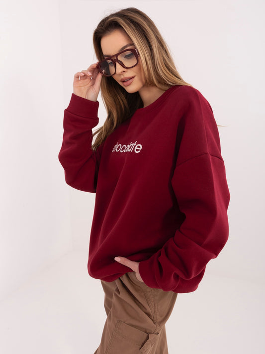 RUE PARIS Bordowa dresowa bluza oversize z haftem