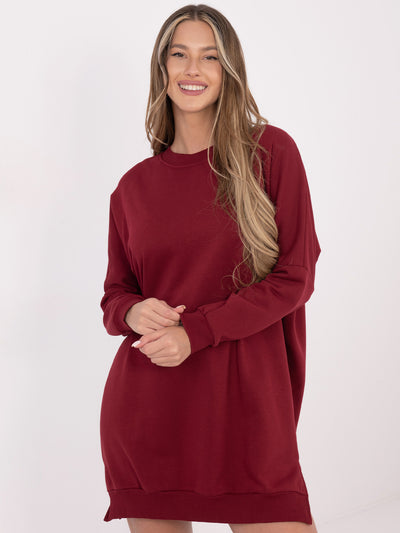 Bordowa sukienka basic o kroju oversize