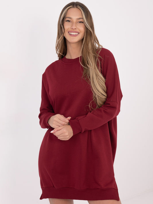 Bordowa sukienka basic o kroju oversize