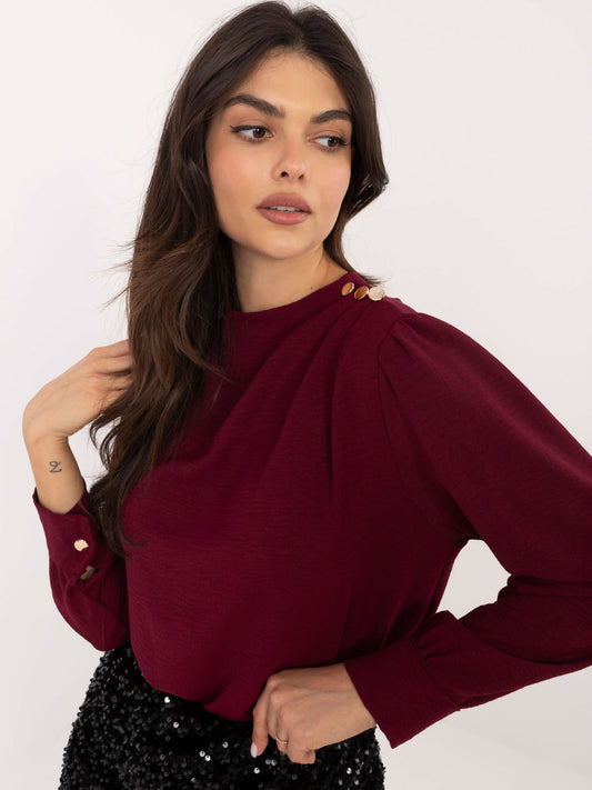 Bordowa  wizytowa bluzka z ozdobnymi guzikami