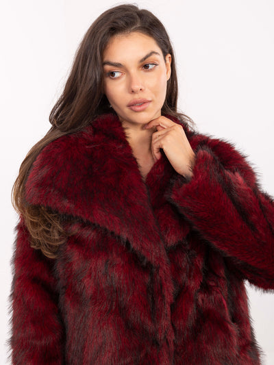 RUE PARIS Bordowa futrzana kurtka z kieszeniami
