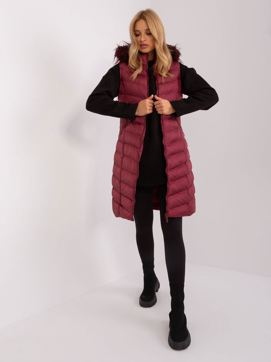 Bordowa długa kamizelka z pikowaniem RUE PARIS