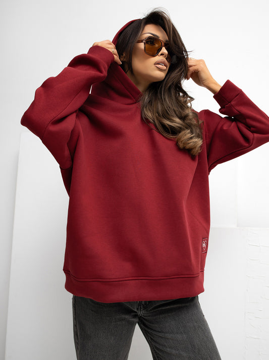 RUE PARIS Bordowa bluza basic z ociepleniem