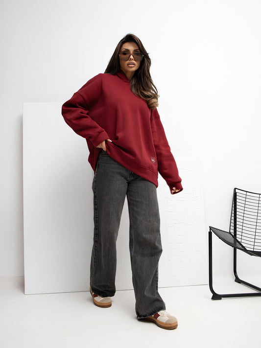 RUE PARIS Bordowa bluza basic z ociepleniem