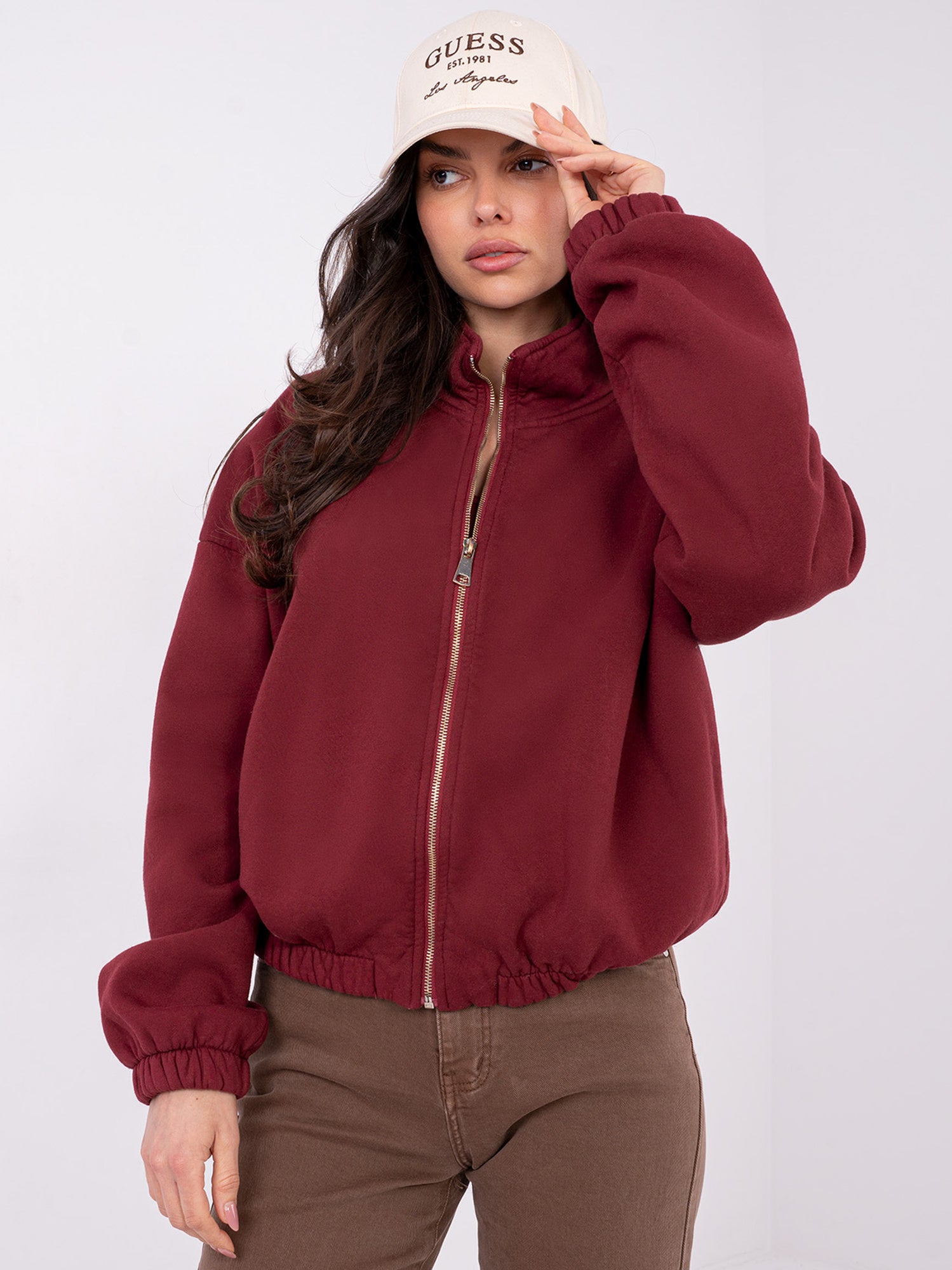 Bordowa rozpinana bluza basic ze stójką
