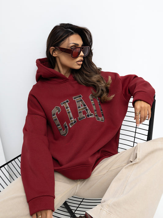 RUE PARIS Bordowa bluza oversize z kapturem