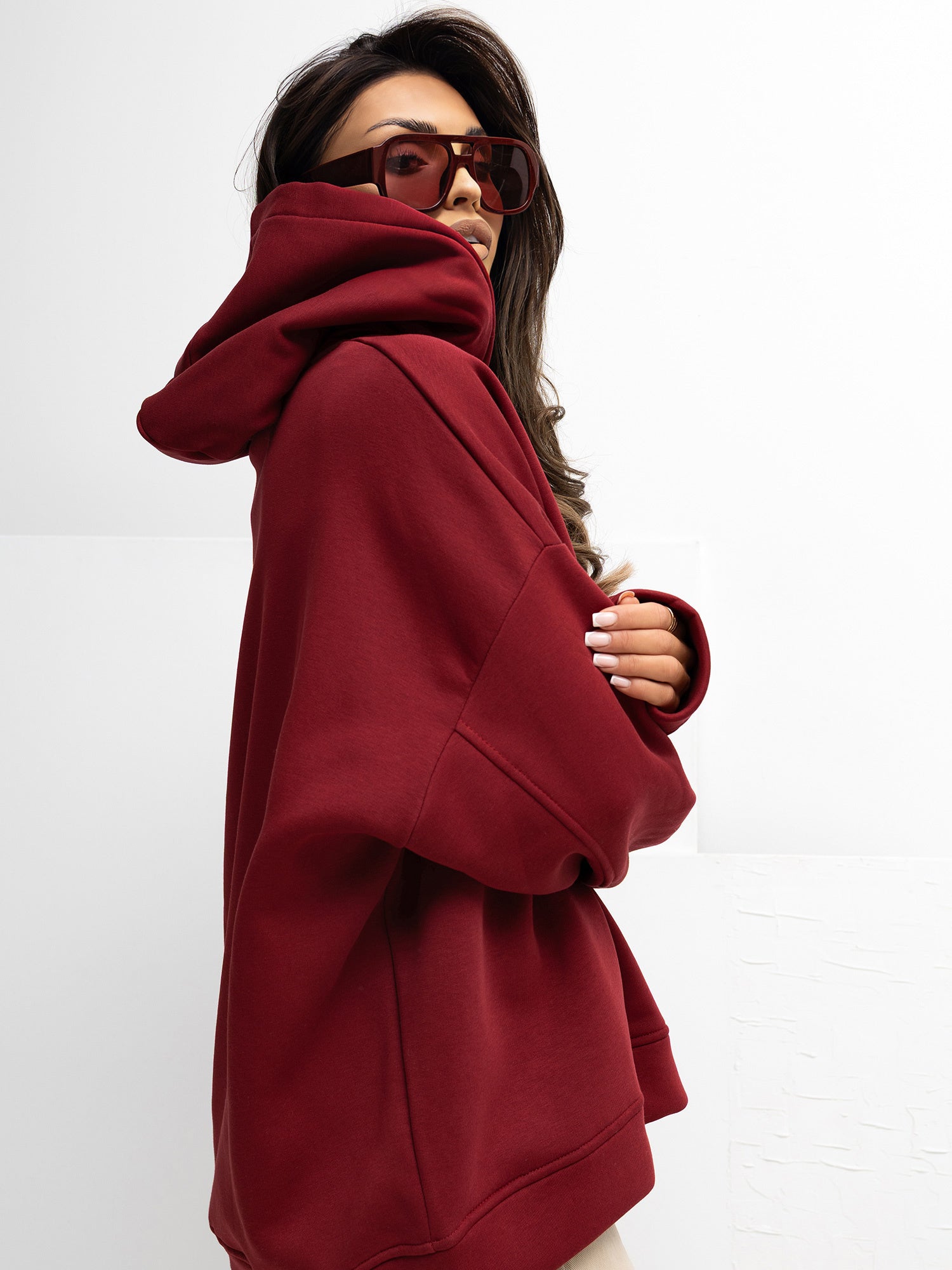 RUE PARIS Bordowa bluza oversize z kapturem