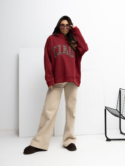 RUE PARIS Bordowa bluza oversize z kapturem