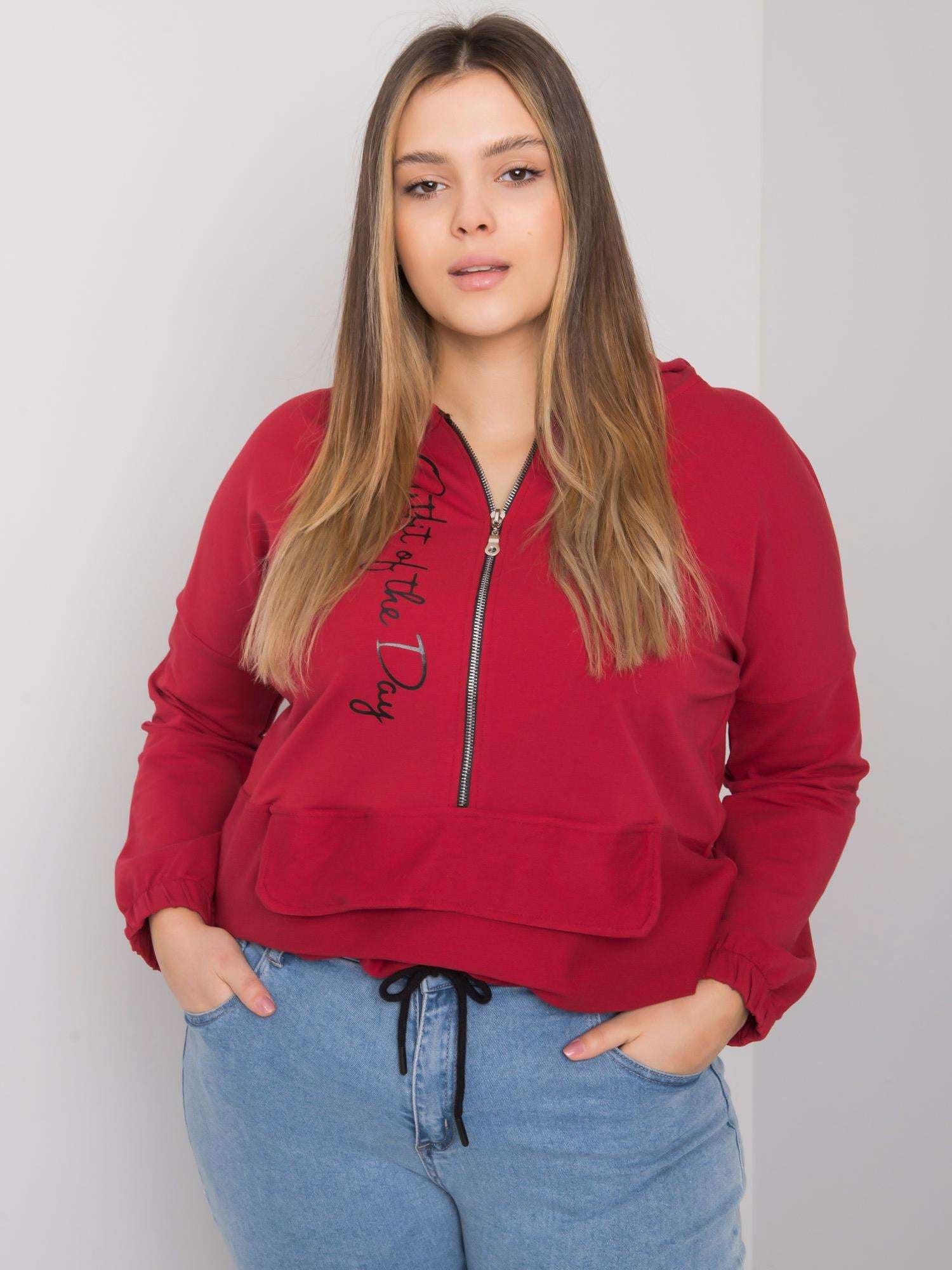 Bordowa bluza plus size z kapturem