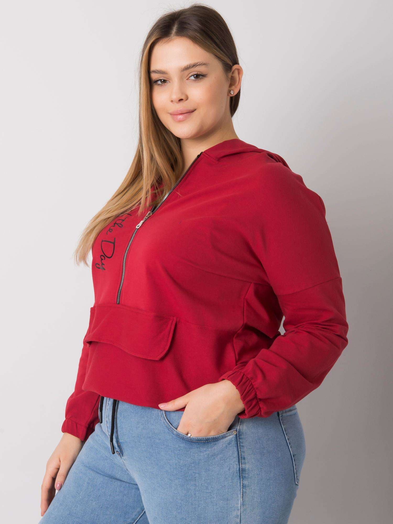 Bordowa bluza plus size z kapturem