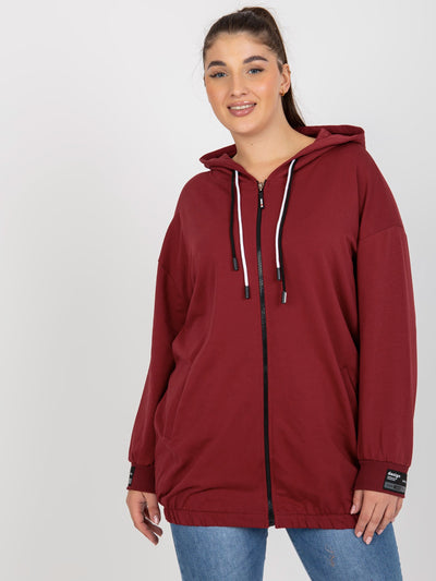 Bordowa rozpinana bluza plus size z nadrukiem z tyłu