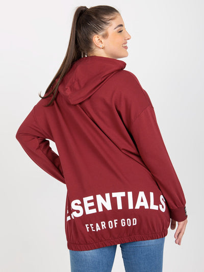 Bordowa rozpinana bluza plus size z nadrukiem z tyłu