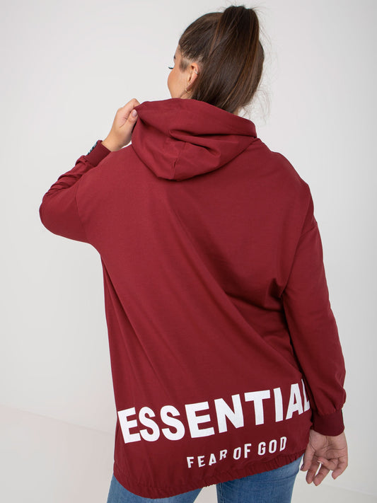 Bordowa rozpinana bluza plus size z nadrukiem z tyłu