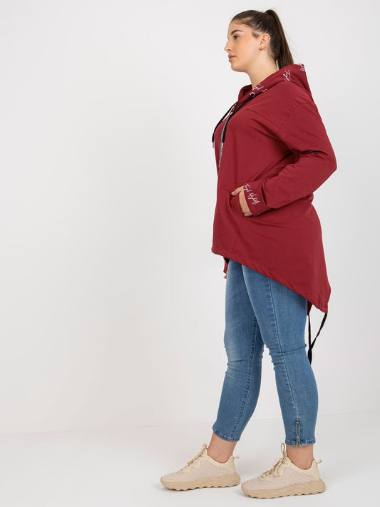 Bordowa rozpinana bluza plus size z suwakiem