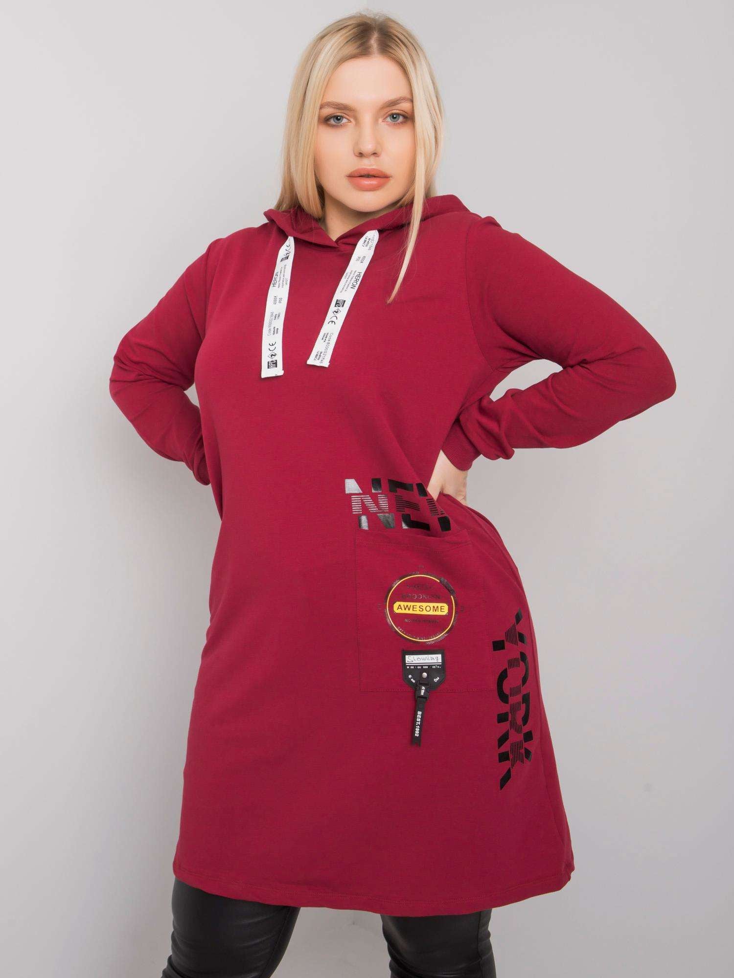 Bordowa bawełniana tunika plus size
